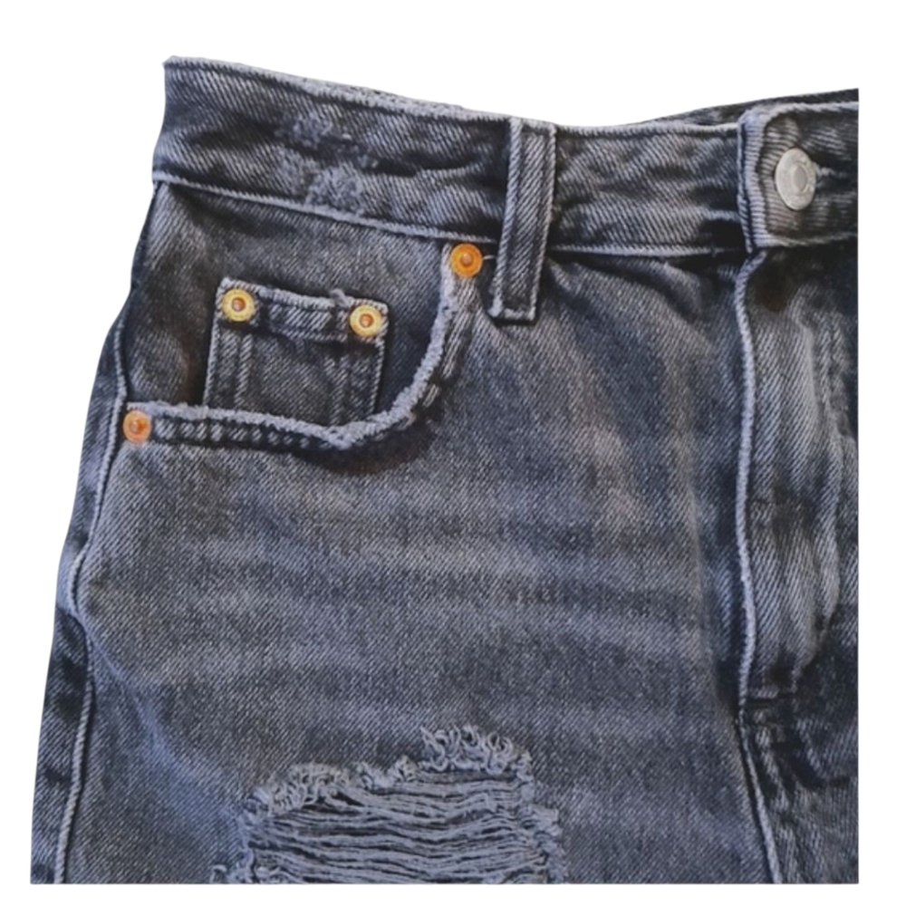 Topshop Blue Jean Shorts Distressed High-Waisted - Picture 2 of 5
